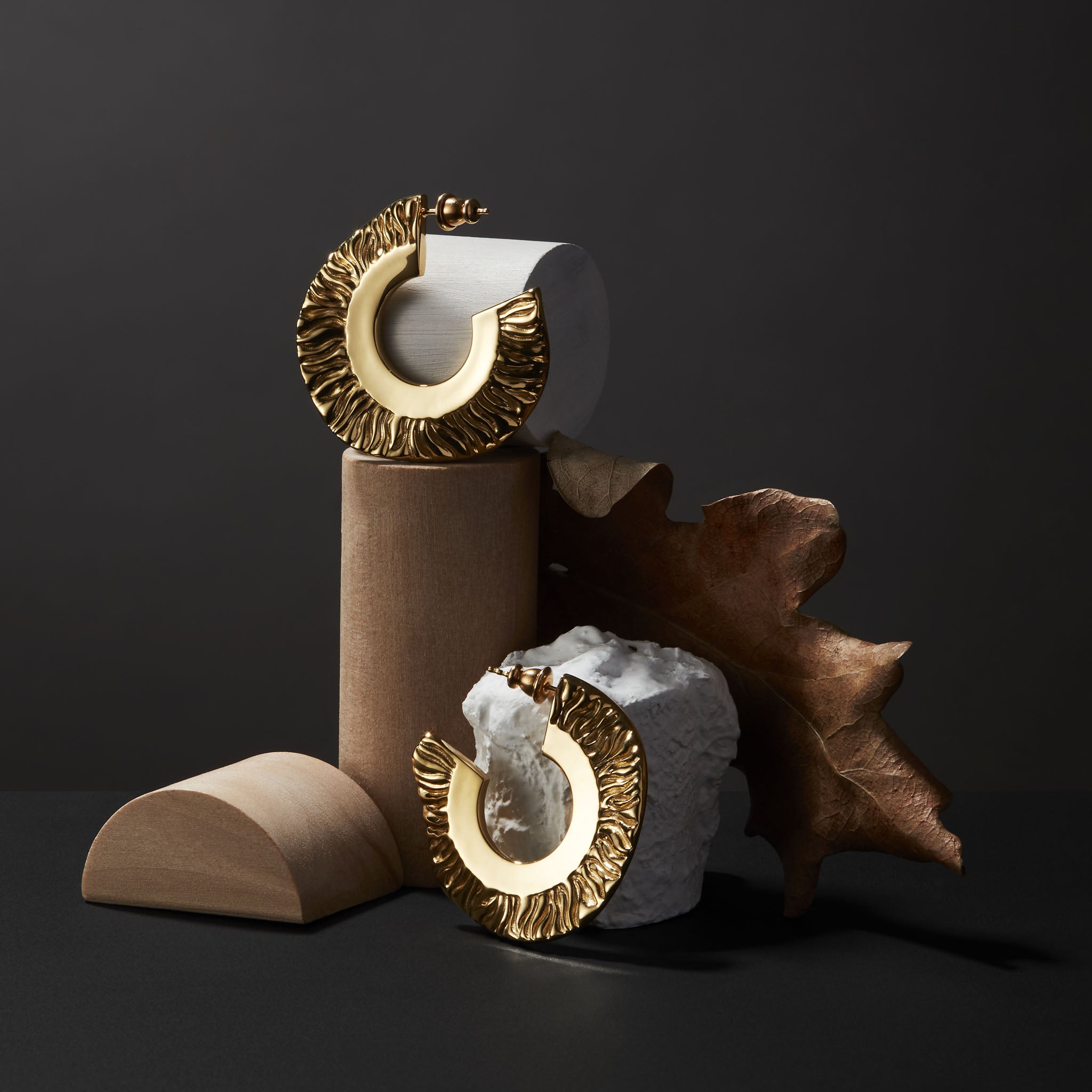 Polished 18ct Gold-Plated Ripple Hoop Earrings